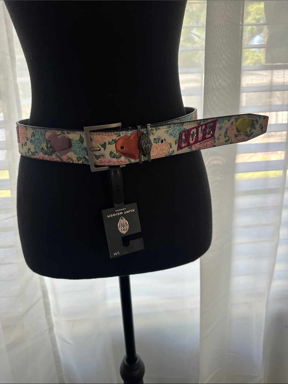 Love Multicolor Floral & Heart Print Belt with 'LOVE' Patch